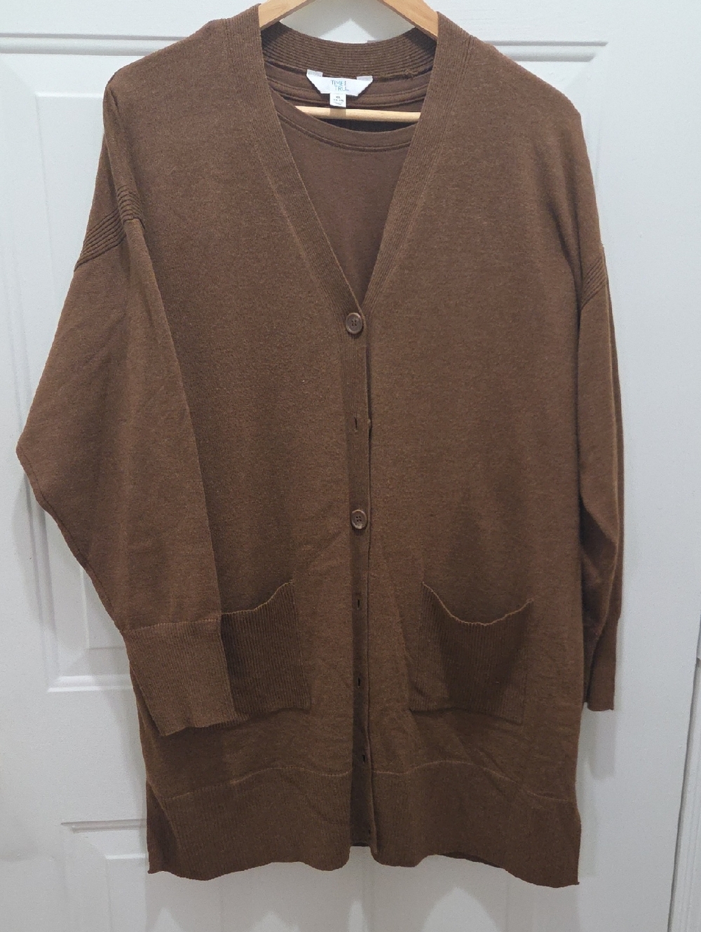 Time and Tru 2 Piece Women's Brown Button-Up V-Neck Cardigan Sweater Set XL